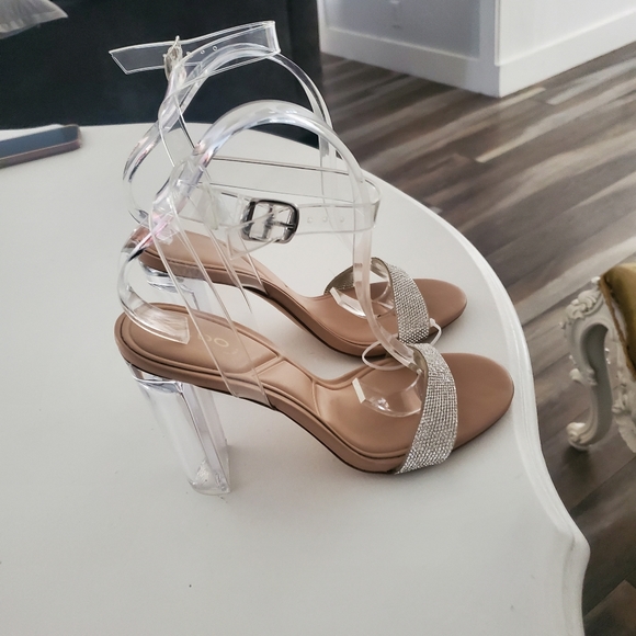 Aldo Clear and Nude Heels with Rhinestone Strap - Picture 6 of 10